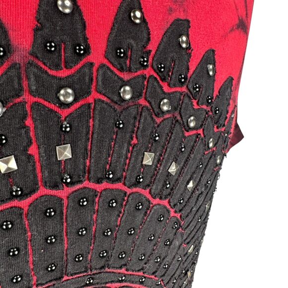 Affliction T-Shirt Men’s Medium Red Black Studded Indian Skull Short Sleeve Y2K - Picture 10 of 10